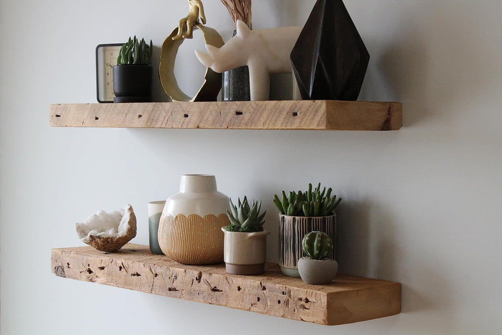 Urban Legacy Reclaimed Barnwood Planks | Floating Shelves for Wall w/Flush Mount Shelf Bracket Set Included | Set of 2 (Natural, 18' x 7' x 2')
