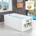WOODBRIDGE 59' Acrylic Freestanding Bathtub Contemporary Soaking White Tub with Brushed Gold Overflow and Drain，BTA0081-BG-Drain&O