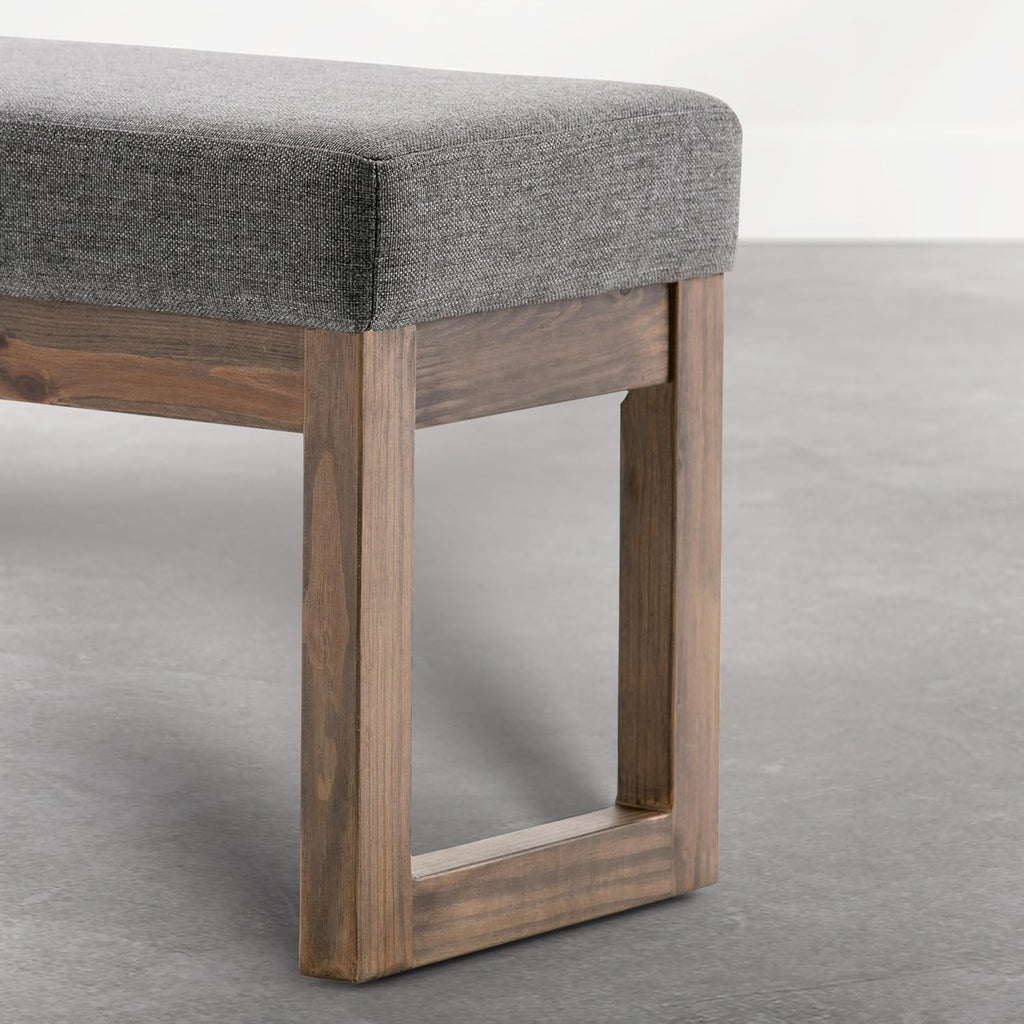SIMPLIHOME Milltown Large Ottoman Bench - 44 inch Wide Upholstered Linen Look Fabric Rectangle Footstool Ottoman in Parisian Grey, Contemporary Bench for Entryway with Cushioned Seat, Assembled