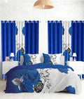 9-Piece Queen Microfiber Bedspreads with Matching Curtains | Blue Rose Matching Curtains and Bedding Sets | Luxe Floral Design