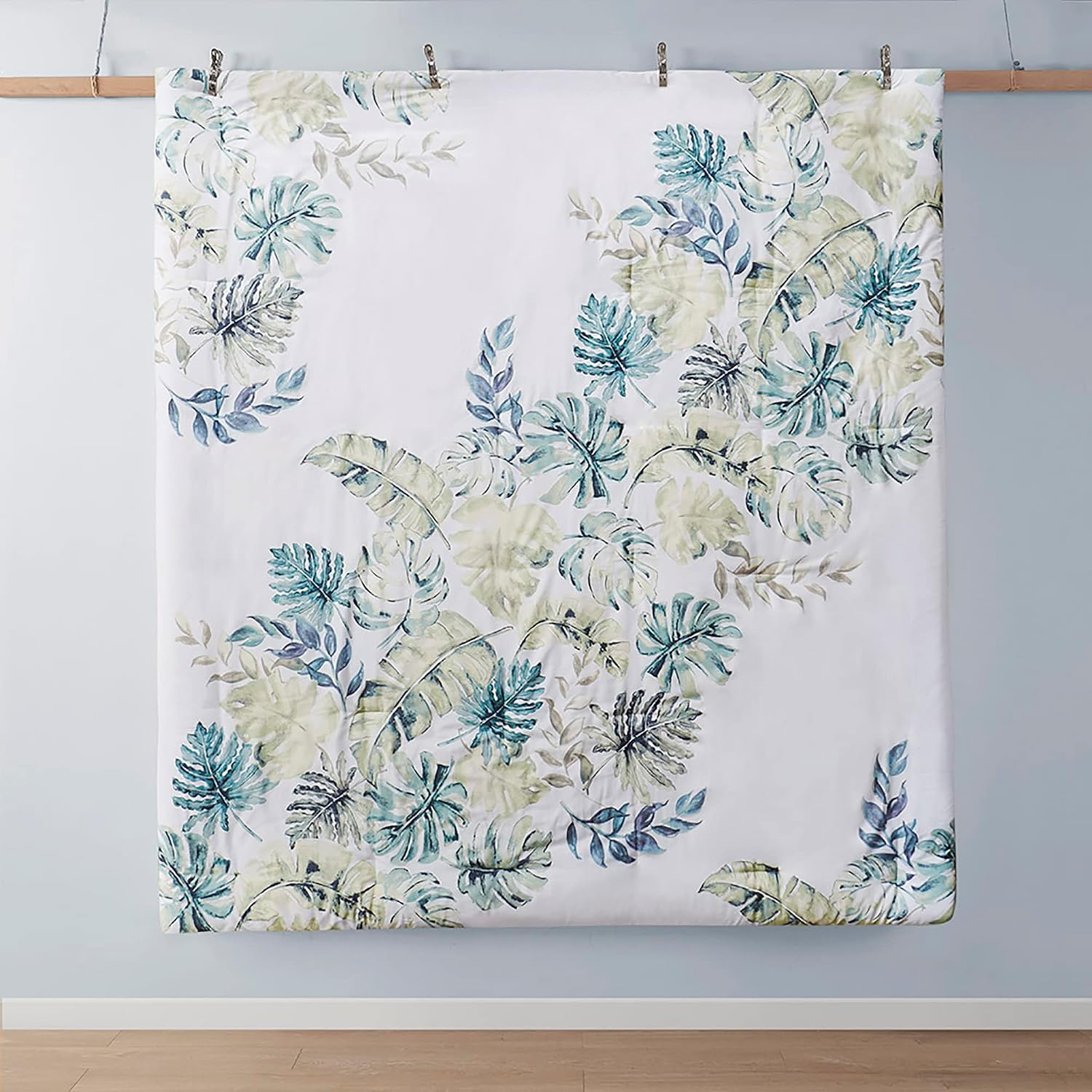 Harbor House 100% Cotton Duvet Cover, Coastal, Beach Cottage Design, All Season, Breathable Comforter Cover Tropical Bedding, Matching Shams, Lorelai Monstera Leaf Green Full/Queen (90'x90') 5 Piece