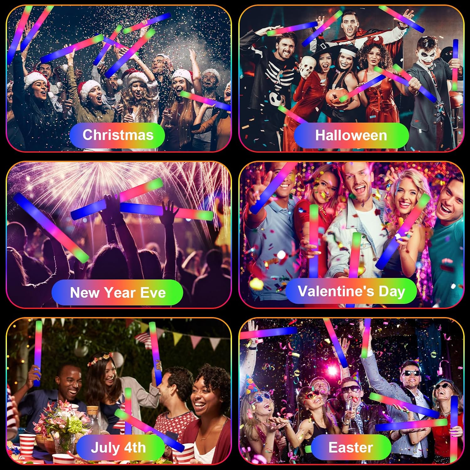 EXCECAR 202PCS Foam Glow Sticks Bulk Party Pack, Foam Light Up Sticks, Light Up Foam Sticks, 3 Mode Colorful Flashing, Glow in The Dark Sticks for Wedding Halloween Christmas Concert Party Supplies