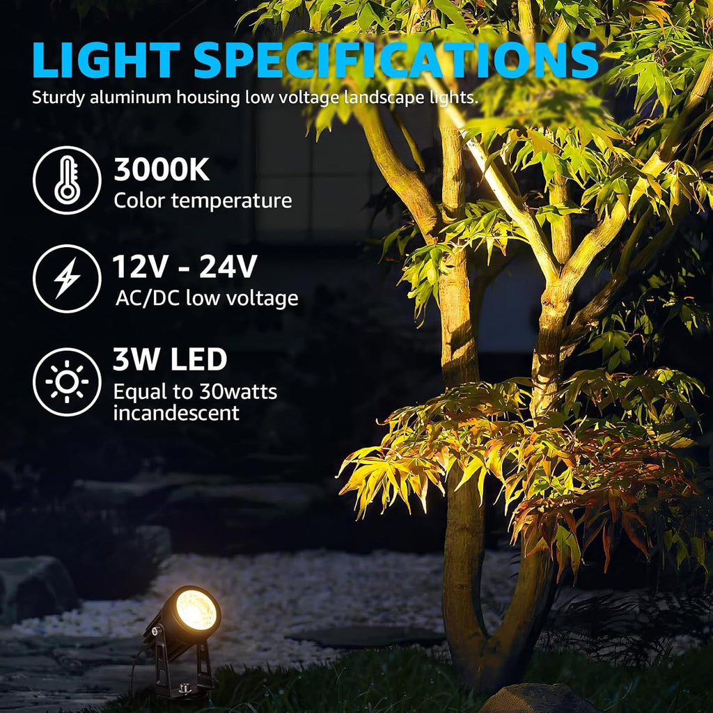 SUNVIE All-in-One LED Low Voltage Landscape Lighting Kit, 12-Pack Landscape Lights with Transformer 100FT Wire and Connectors, 3000K Waterproof Low Voltage Landscape Lights for Garden Yard House Tree