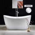 WOODBRIDGE 59' Acrylic Freestanding Bathtub Contemporary Soaking White Tub with Chrome Overflow and Drain，BTA1516-C-Drain-&O