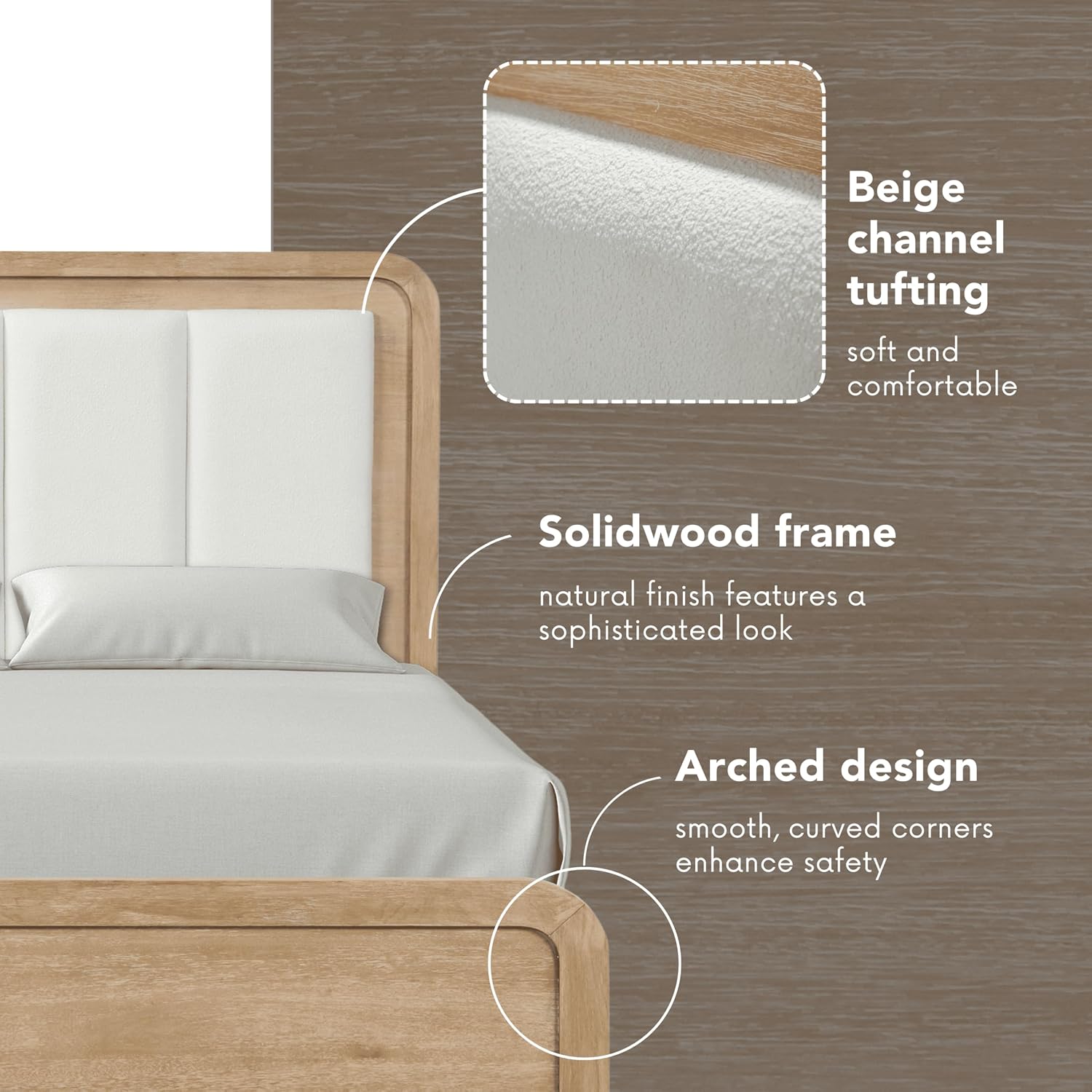 Furniture of America Verena Boho Solid Wood 6-Piece Queen Panel Bedroom Set with Channel Padded Headboard, Metal Side Glide, Finger Pulls and Beveled Mirror, Box Spring Needed, Natural