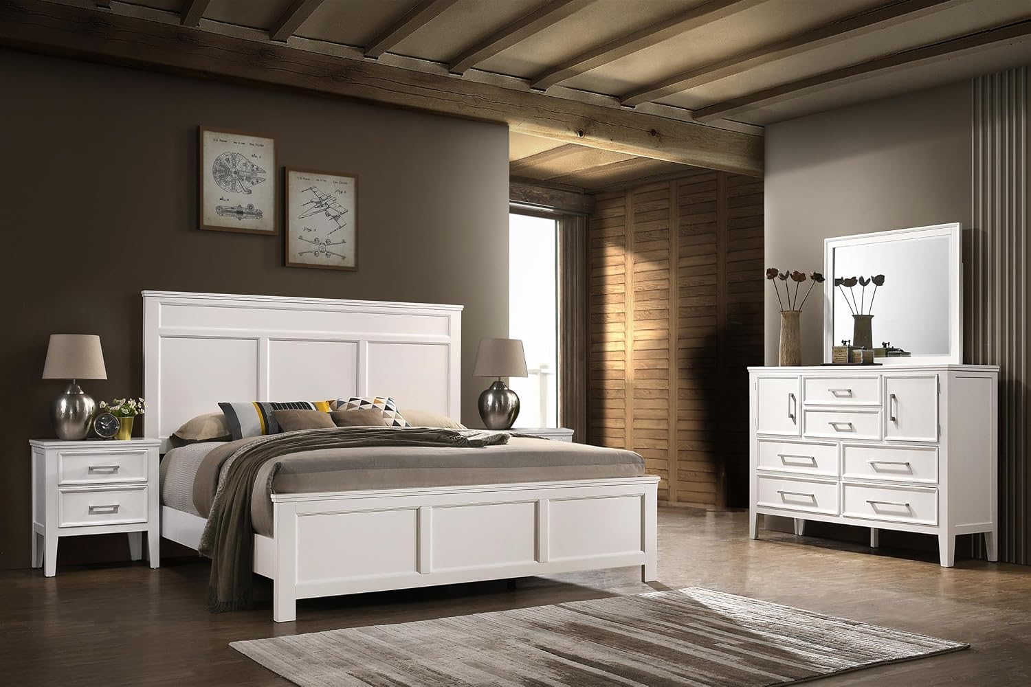 New Classic Andover 5-Piece Wood King Bedroom Set with 2 Nightstands in White