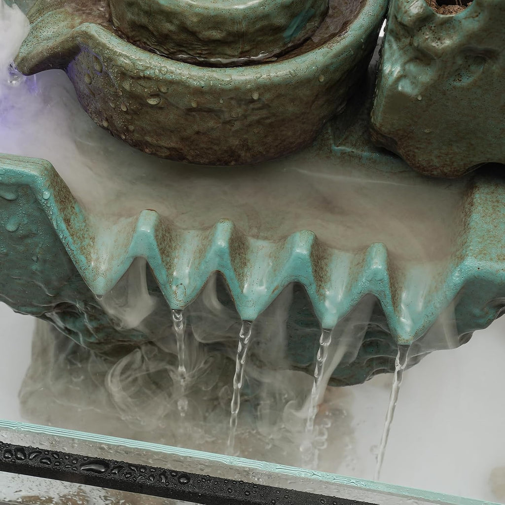 24V 3W Tabletop Eco Fish Tank -Indoor Relaxation Desktop Fountain w/Mist, LED, Artificial Stone Mountain for Meditation and Décoration for Good Luck Wealth