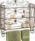 Touch of Class Kadalynn Wall Bathroom Shelf with Towel Bar - Antique Bronze - Handcrafted Metal - Decorative Storage - Mounted Rack Organizer - 3 Shelves - 24 Inches High
