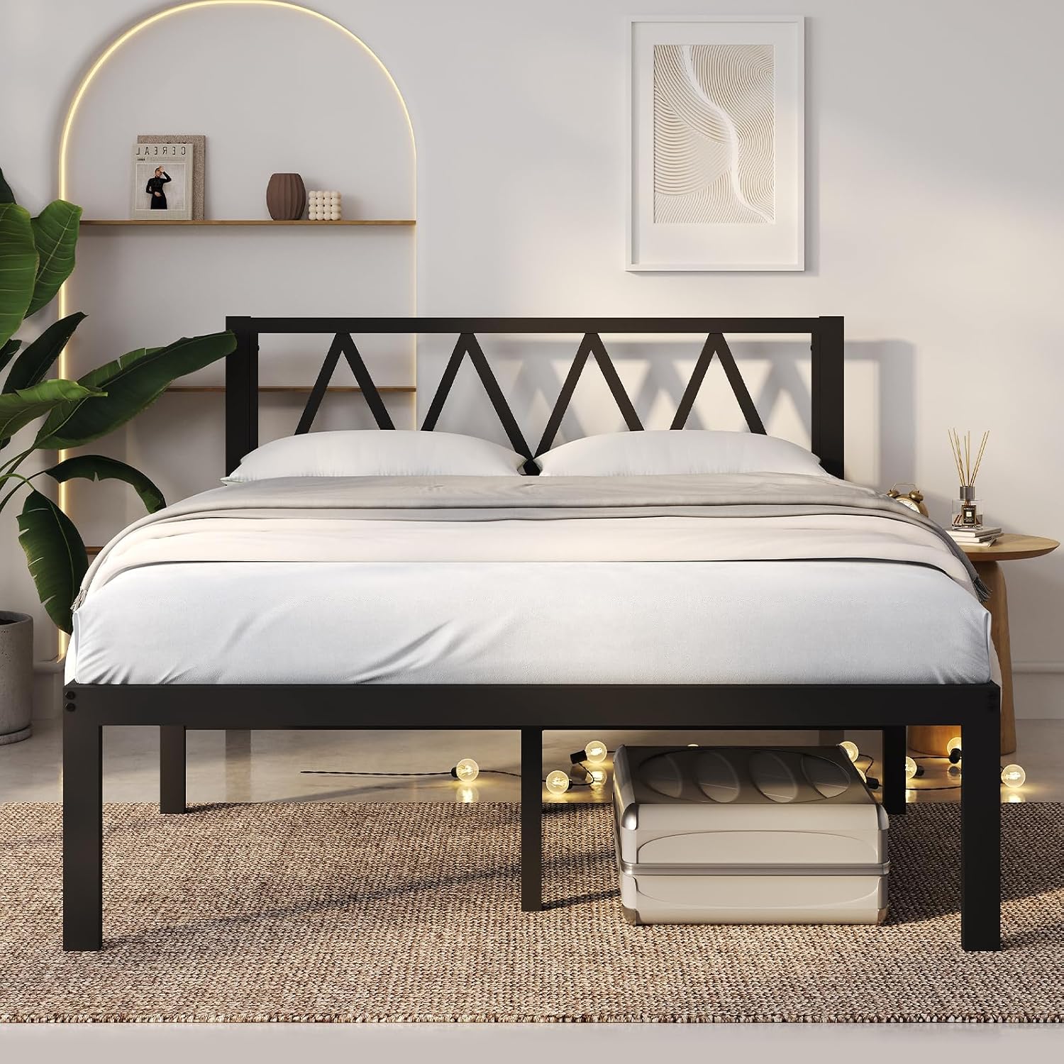 Novilla 18 Inch Queen Bed Frame with Headboard, Metal Platform Bed Frame, Queen Size Bed Frame No Box Spring Needed, Easy Assembly, Black