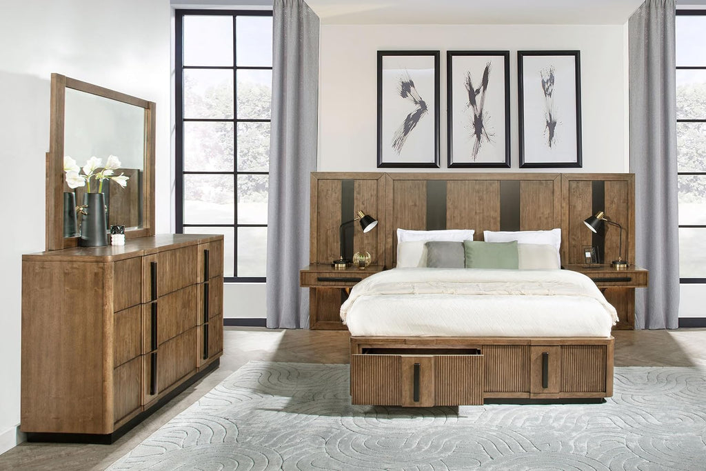 Coaster Home Furnishings Terrace Transitional 5-Piece Bedroom Set California King Size Wall Panel Storage Bed Frame 58-inch Headboard Ash Brown 224900KW-S5P
