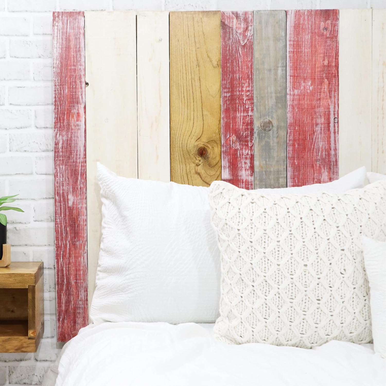 Barn Walls Country Mix Signature Design, Multicolored Solid Wood Headboard, Floating Panels, Wall Mount, Adjustable Height, Easy Assembly, Queen Size