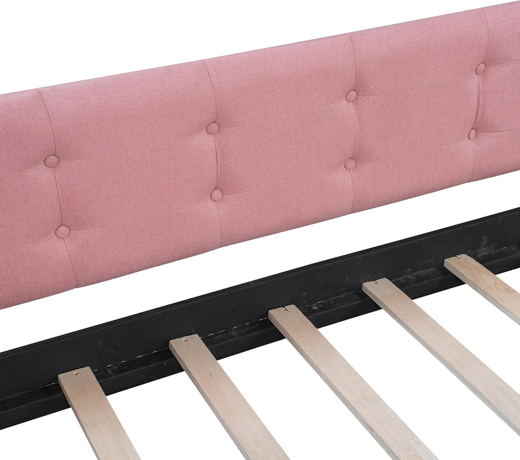 Merax 79' Full Size Linen Upholstered Daybed with 4 Wood Legs,Pink