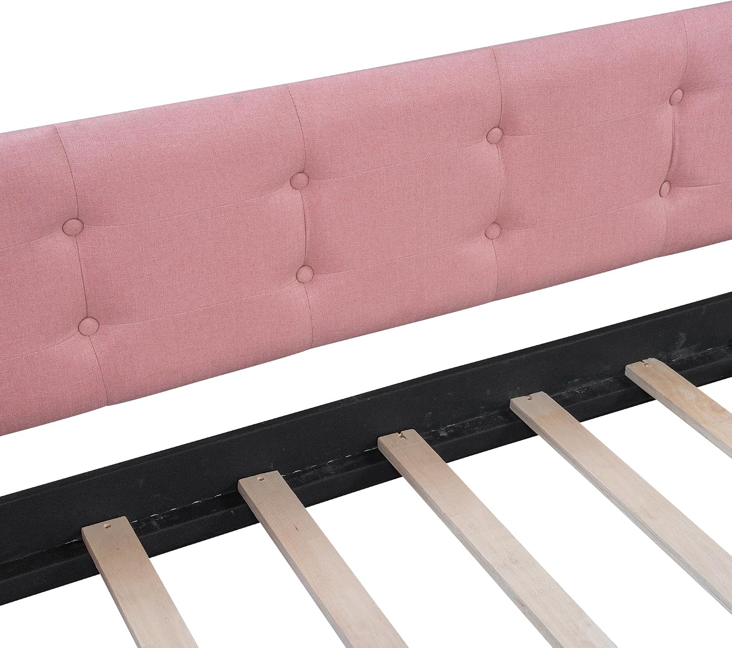 Merax 79' Full Size Linen Upholstered Daybed with 4 Wood Legs,Pink