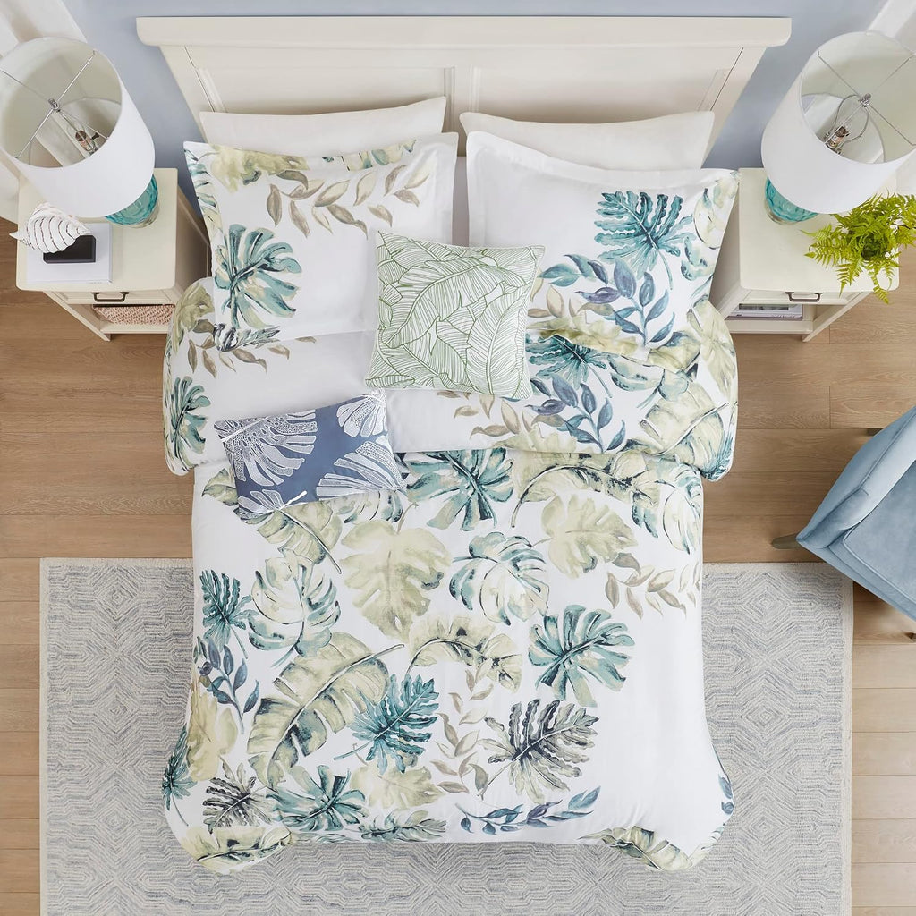 Harbor House 100% Cotton Duvet Cover, Coastal, Beach Cottage Design, All Season, Breathable Comforter Tropical Bedding, Matching Shams, Lorelai Monstera Leaf Cal King (106'x90') 5 Piece