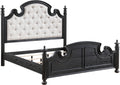 Coaster Home Furnishings Celina Traditional 4-Piece Bedroom Set Fabric Upholstered Queen Size Four-Poster Bed Frame 67-inch Headboard Black 224761Q-S4