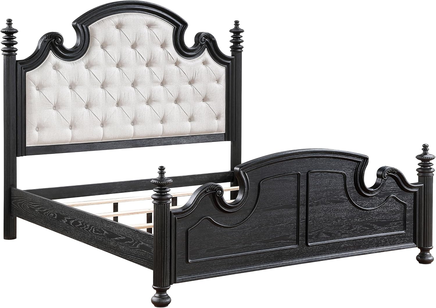 Coaster Home Furnishings Celina Traditional 4-Piece Bedroom Set Fabric Upholstered Queen Size Four-Poster Bed Frame 67-inch Headboard Black 224761Q-S4