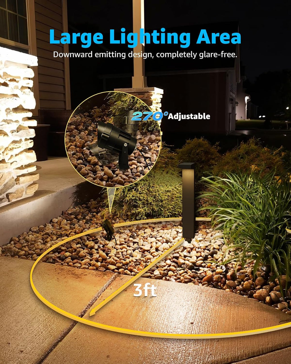 SUNVIE LED Low Voltage Landscape Lighting Kit Outdoor Waterproof Low Voltage Pathway Lights Wired with Spotlights 3000K Modern Outdoor Landscape Lights with Connectors for Path Yard Garden, 12 Pack