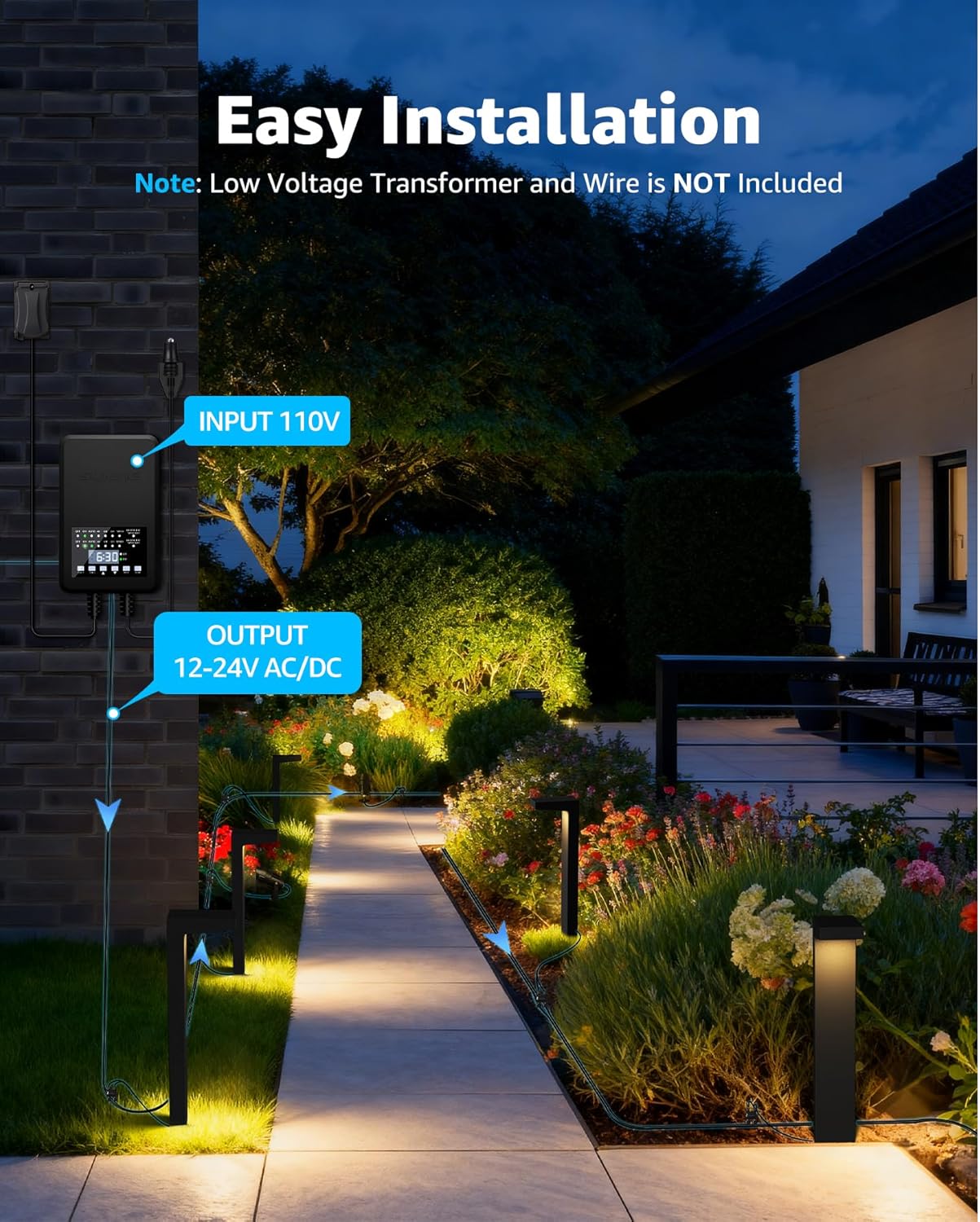SUNVIE LED Low Voltage Landscape Lighting Kit Outdoor Waterproof Low Voltage Pathway Lights Wired with Spotlights 3000K Modern Outdoor Landscape Lights with Connectors for Path Yard Garden, 12 Pack