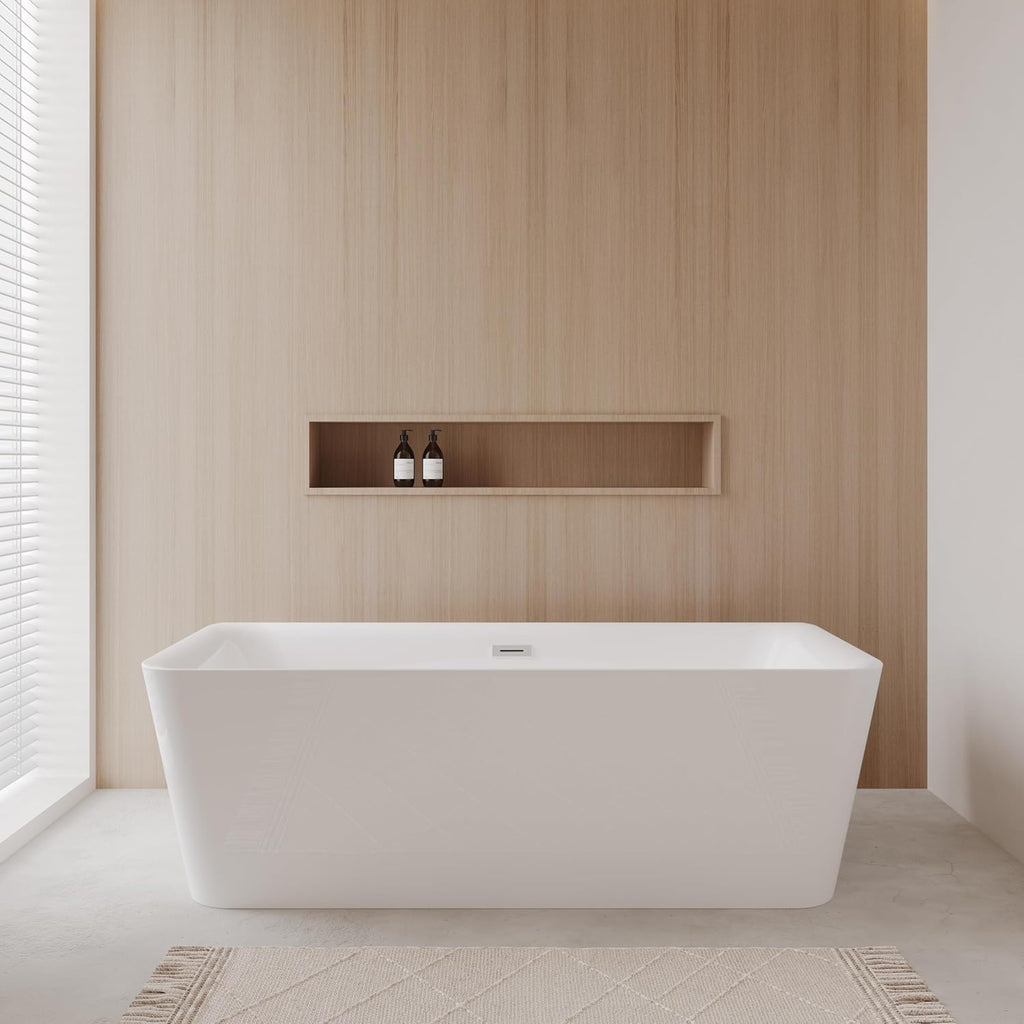 Emily 69 inch Freestanding Bathtub in White with Polished Chrome Drain and Overflow Trim