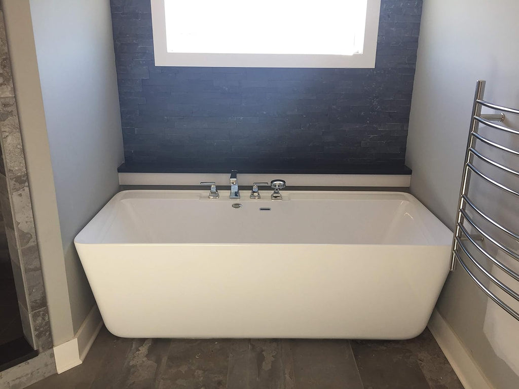 Carver Tubs - Kaskade 71'- Modern White Freestanding Soaking Bath Tubs for Bathroom, w/Oil Rubbed Bronze Center Drain - Modern Rectangle Acrylic Bath Tub - Deep Relaxing Soak - 71'L x32'W x 23'H