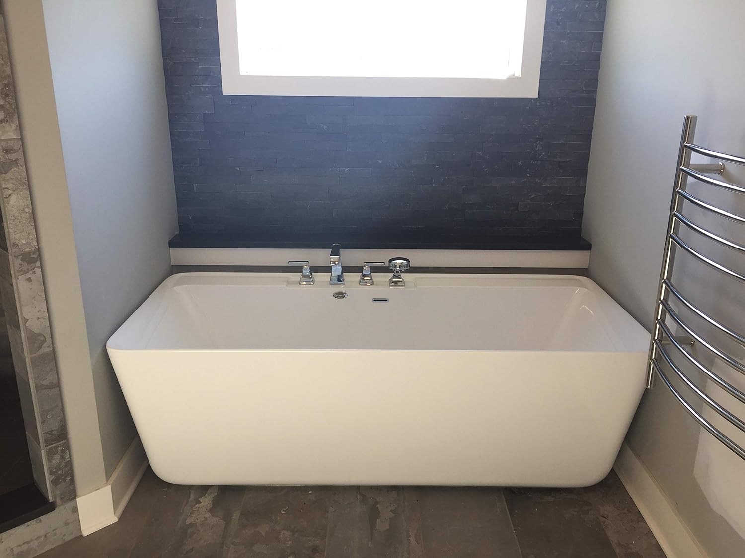Carver Tubs - Kaskade 71'- Modern White Freestanding Soaking Bath Tubs for Bathroom, w/Oil Rubbed Bronze Center Drain - Modern Rectangle Acrylic Bath Tub - Deep Relaxing Soak - 71'L x32'W x 23'H