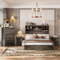 4 Pieces Bedroom Sets, Queen Size Vintage Wooden Platform Bed Frame with 2 Nightstands and 1 Chest, Antique Gray