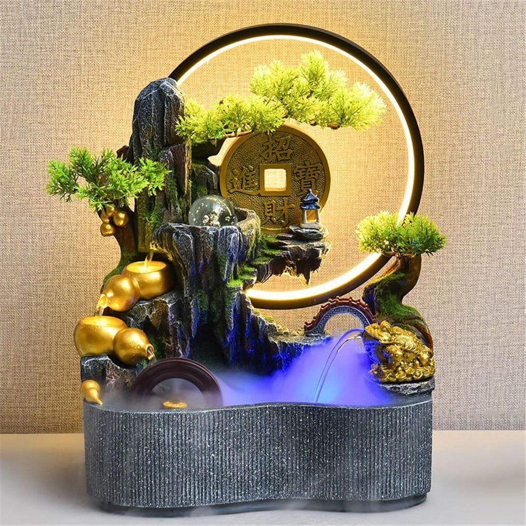 Tabletop Fountain Indoor Water Features Rockery Waterfall Plants Desktop Fountain for Relaxation(Small)