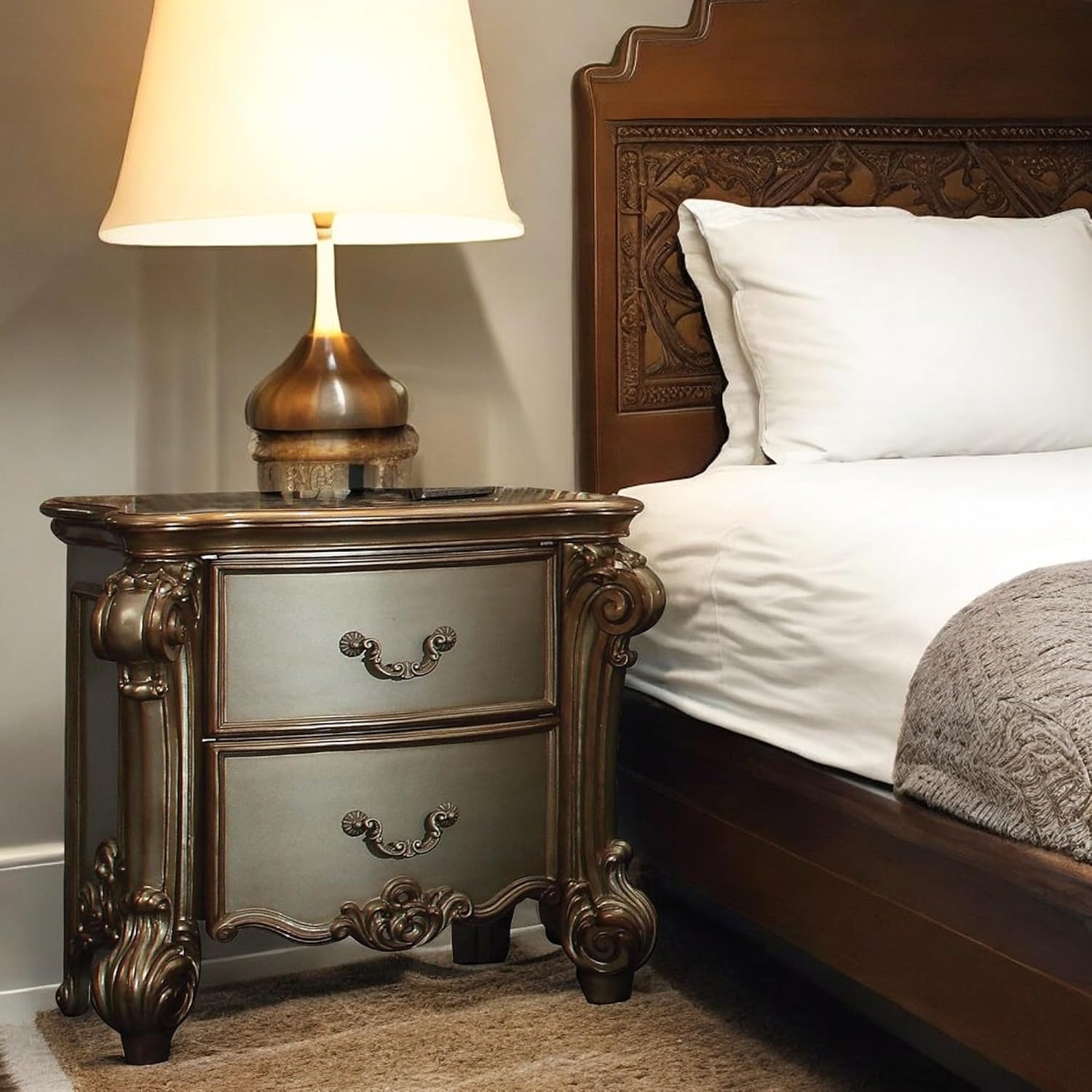 ACME Vendome Nightstand - - Gold Patina & Bone
