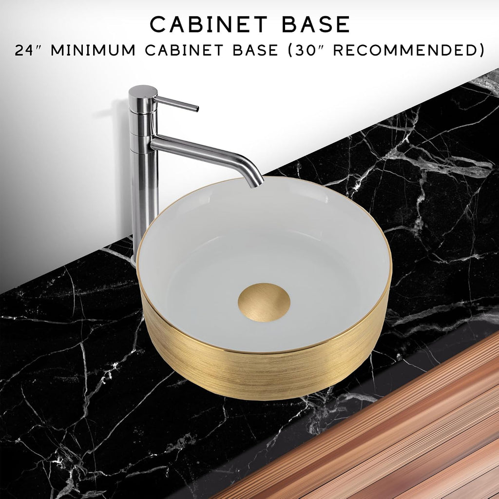 Strictly Sinks Round Gold Ceramic Luxury Vessel Sink - Modern Ceramic Countertop Bathroom Sink – Easy to Install Above Counter Luxurious Bathroom Vessel Sink