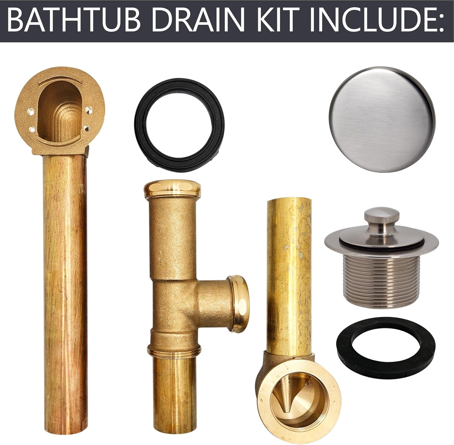 Westbrass A321H-20 14' Brass Bath Waste & Overflow Assembly with Twist & Close Drain Plug and Illusionary Faceplate, Stainless Steel