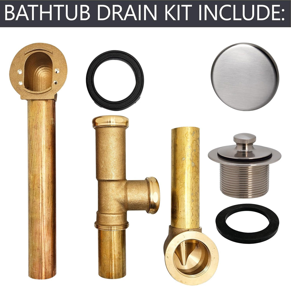 Westbrass A321H-07 14' Brass Bath Waste & Overflow Assembly with Twist & Close Drain Plug and Illusionary Faceplate, Satin Nickel