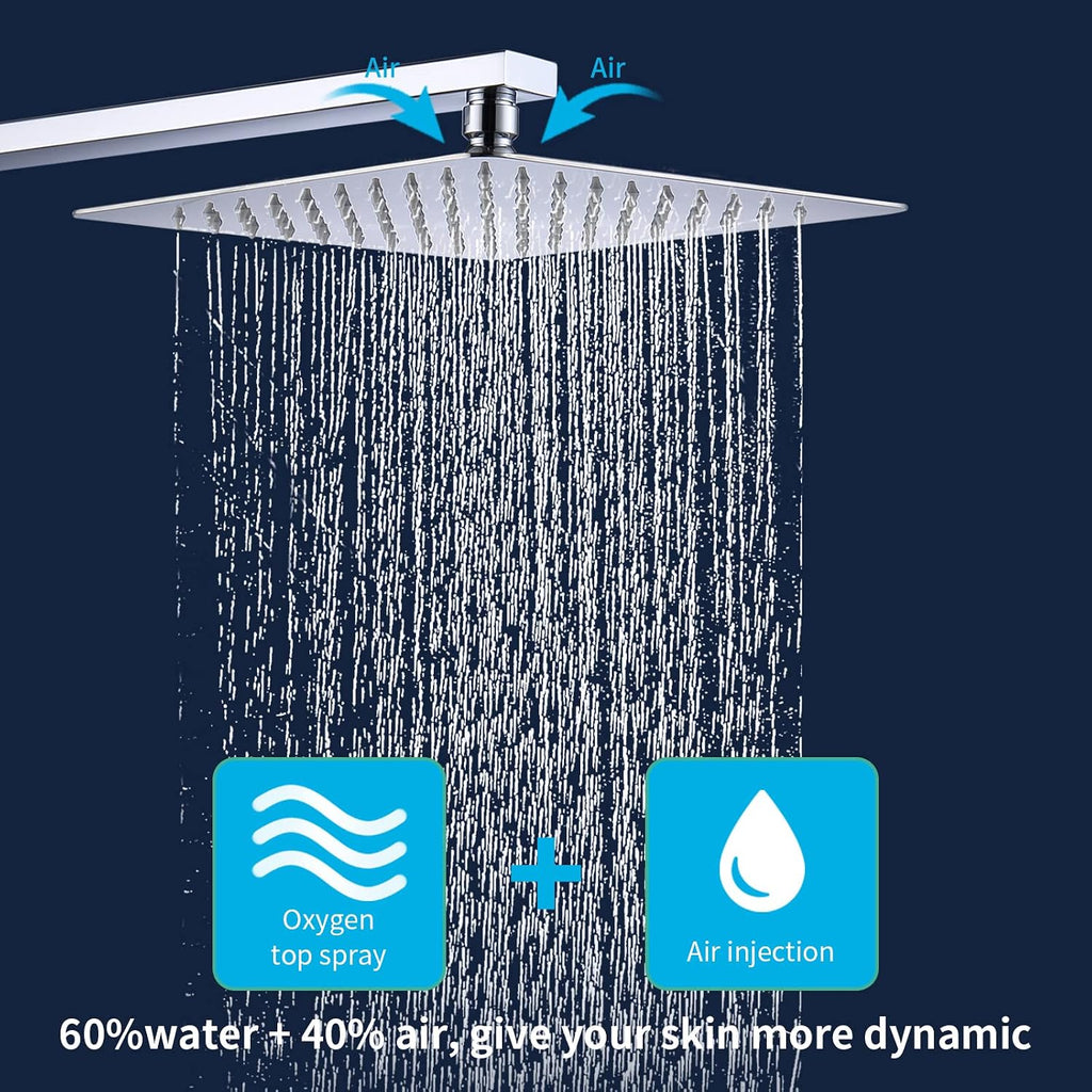 Shower System Shower Faucet Set with 10' Square Rainfall Shower Head and handheld shower faucet with Brass Valve Rough-In (Silver)