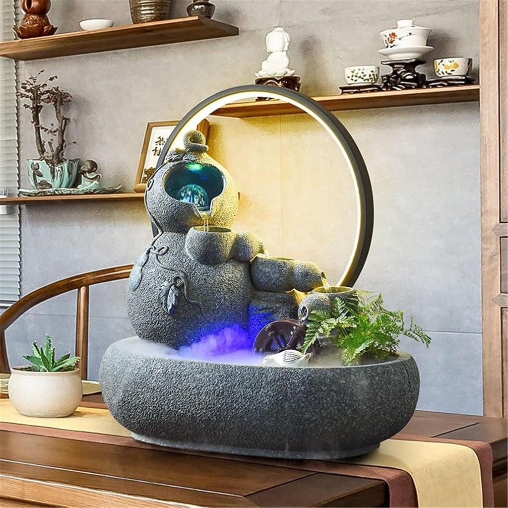 Tabletop Fountain Fountain Water Feature Small Waterfall Fountains, Desktop for Meditation Relaxation(Blue)