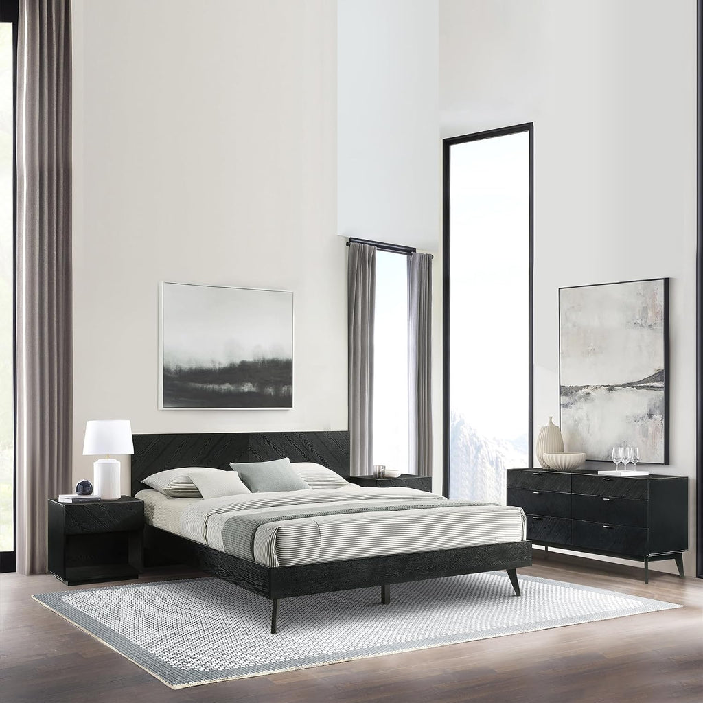 Armen Living Petra King 4 Piece Wood Bedroom Set in Black Finish