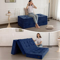 MAXYOYO 6' Folding Sofa Bed for Floor, Tufted Tri-Fold Floor Mattress with Chenille Fabric, Twin Size Portable Sofa Couch Guest Mat for Adults, Foldable Topper for Camping, Navy, 35.4'x75'