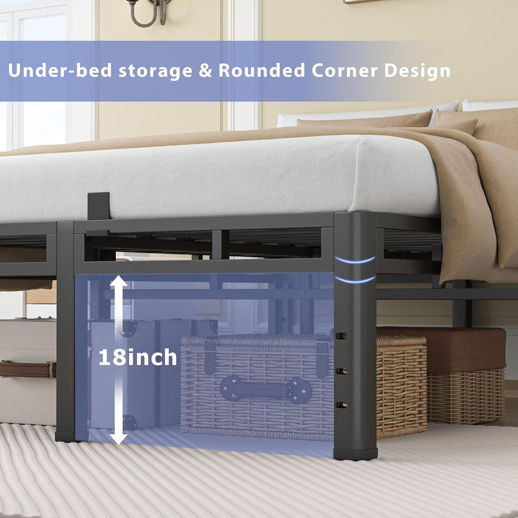 NKZ California King Size Bed Frame 22 Inch, Metal Bed Frame & Box Spring 2 in 1 Platform with Round Corner Legs, 4000Lbs Heavy Duty Tall Metal Frame, Headboard Hole, Noise-Free, Easy Assembly