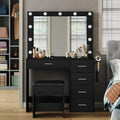 FUSOU Vanity Desk with Power Outlet, 37''W Make Up Vanity with Lighting Mirror, 3 Lighting Modes Adjustable, 5 Drawers Dressing Table for Bedroom, Dressing Room, Live Broadcast Room, Black