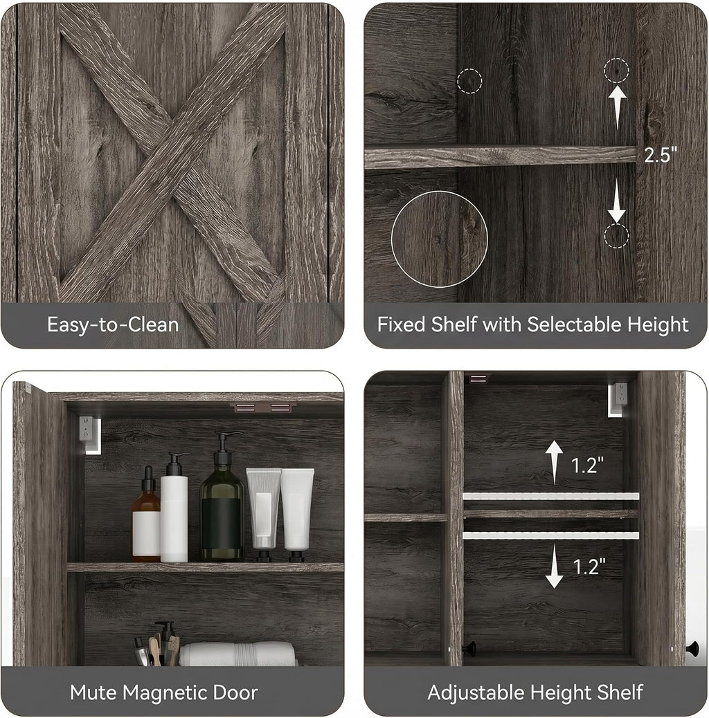 YOURLITE Laundry Cabinet, Medicine Cabinet, Bathroom Kitchen Storage Wall Mounted Farmhouse Organizer with Shelves Over Toilet, 36' Wide, Grey