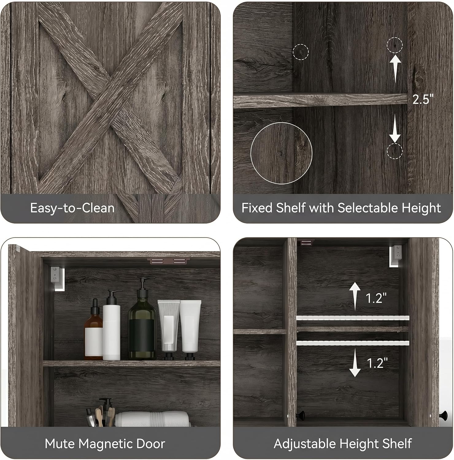 YOURLITE Laundry Cabinet, Medicine Cabinet, Bathroom Kitchen Storage Wall Mounted Farmhouse Organizer with Shelves Over Toilet, 36' Wide, Grey