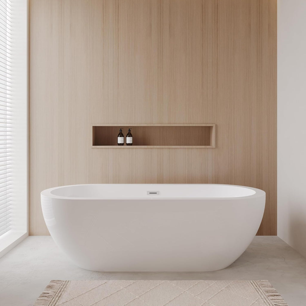 Soho 72 inch Freestanding Bathtub in White with Polished Chrome Drain and Overflow Trim