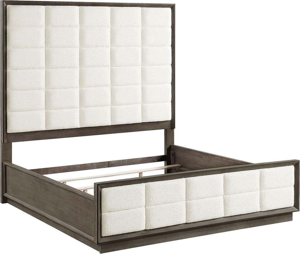Coaster Home Furnishings Durango Transitional 5-Piece Bedroom Set Boucle Upholstered Eastern King Size Panel Bed Frame 80-inch Headboard Washed Oak 223271KE-S5