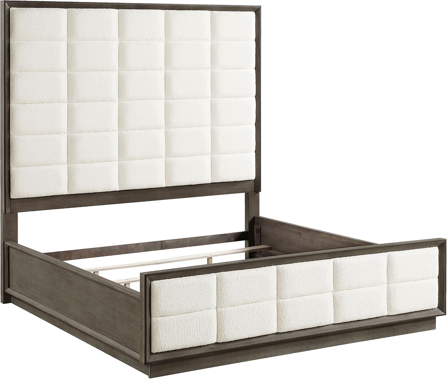 Coaster Home Furnishings Durango Transitional 5-Piece Bedroom Set Boucle Upholstered Eastern King Size Panel Bed Frame 80-inch Headboard Washed Oak 223271KE-S5