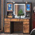 CSZZD Makeup Vanity Desk with Mirror and Lights in 3 Colors, Dressing Vanity Table with Charging Station, Large Vanity Mirror with 6 Storage Drawers & 2 RGB Cabinets for Girls, Women, Rustic Brown