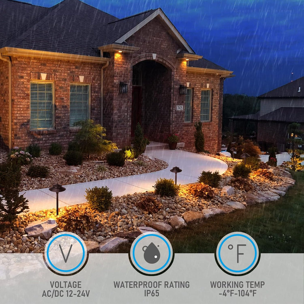 LEONLITE 5CCT Low Voltage Pathway Lights, LED Landscape Path Lights, 1800/2700/3000/4000/5000K, Double Layer Head, 12-24V AC/DC, IP65 Outdoor Walkway Light, Oil Rubbed Bronze Aluminum, Pack of 6
