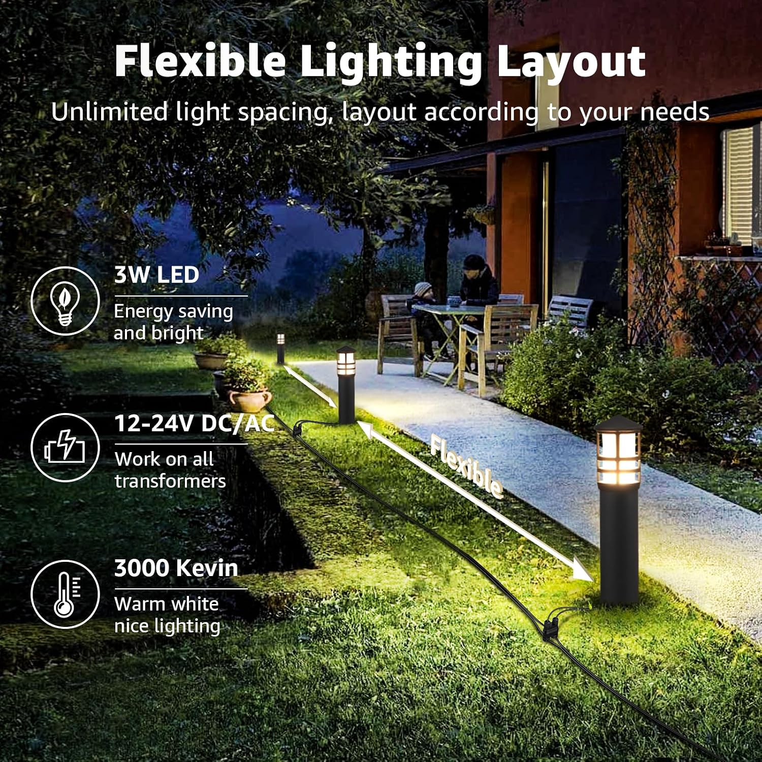 SUNVIE All-in-One LED Landscape Lighting Kit, 8-Pack Low Voltage Pathway Lights with Transformer and 100FT 16/2 AWG Wire, 3000K Waterproof Landscape Lights with Connectors for Walkway Garden Yard
