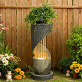 Sunlinua Outdoor Water Fountain with LED Light, Modern Spiral Tiered Outdoor Fountain with Stone Planter Curved Freestanding Waterfall Fountains for Garden Patio Deck Porch