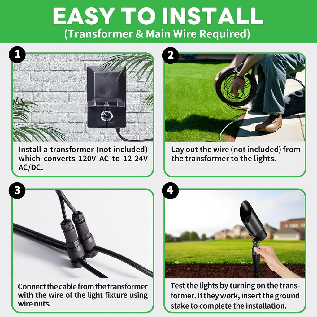 Landscape Spotlights Low Voltage - Warm & Cool White Uplight Adjustable Temp, 12V Outdoor LED Spot Lights Wired, IP65 Waterproof Aluminum, Black for Exterior House Tree Garden Yard