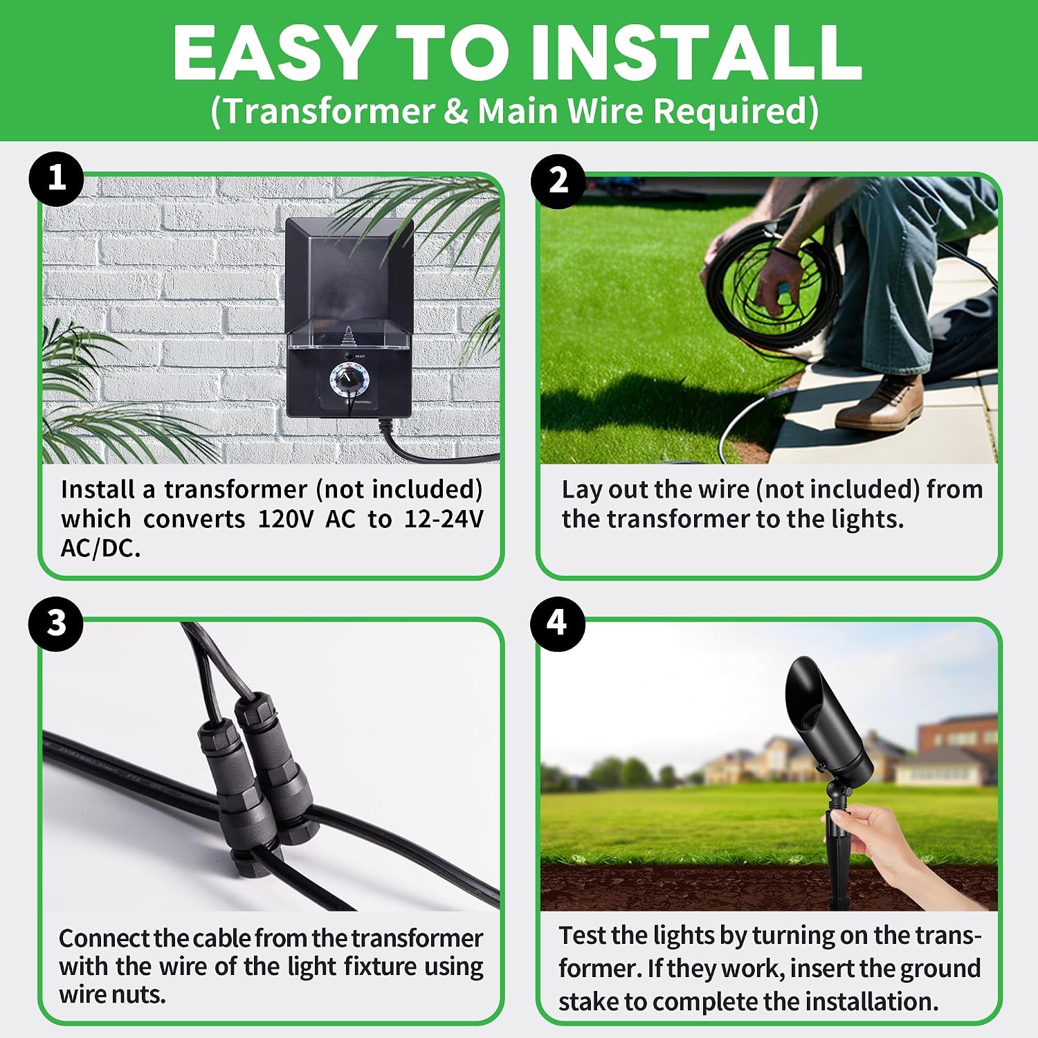 Landscape Spotlights Low Voltage - Warm & Cool White Uplight Adjustable Temp, 12V Outdoor LED Spot Lights Wired, IP65 Waterproof Aluminum, Black for Exterior House Tree Garden Yard