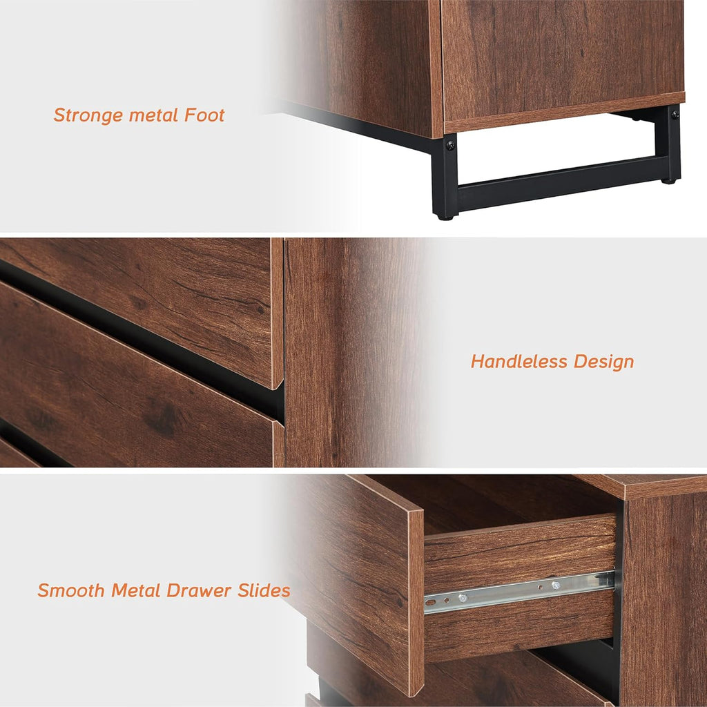 WAMPAT 3-Piece Modern Bedroom Furniture Set, 63-Inch Dresser with 6 Drawers and 2 Nightstands Featuring Drawer and Cabinet Design, Bedroom Set of 3, Brown
