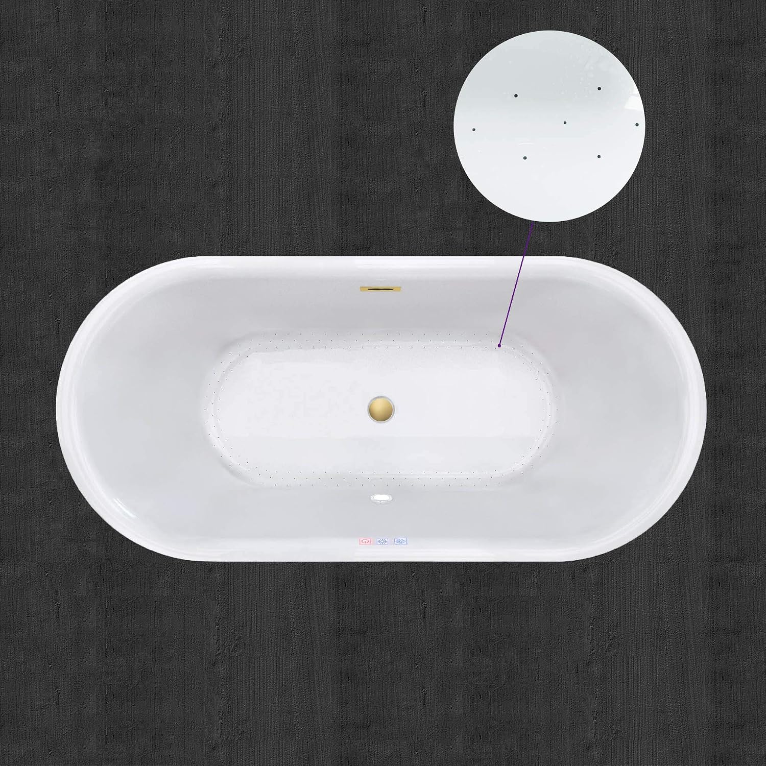 WOODBRIDGE 67' Acrylic Freestanding Bathtub Contemporary Soaking White Tub with Brushed Gold Overflow and Drain，B0101 -BG-Drain &O